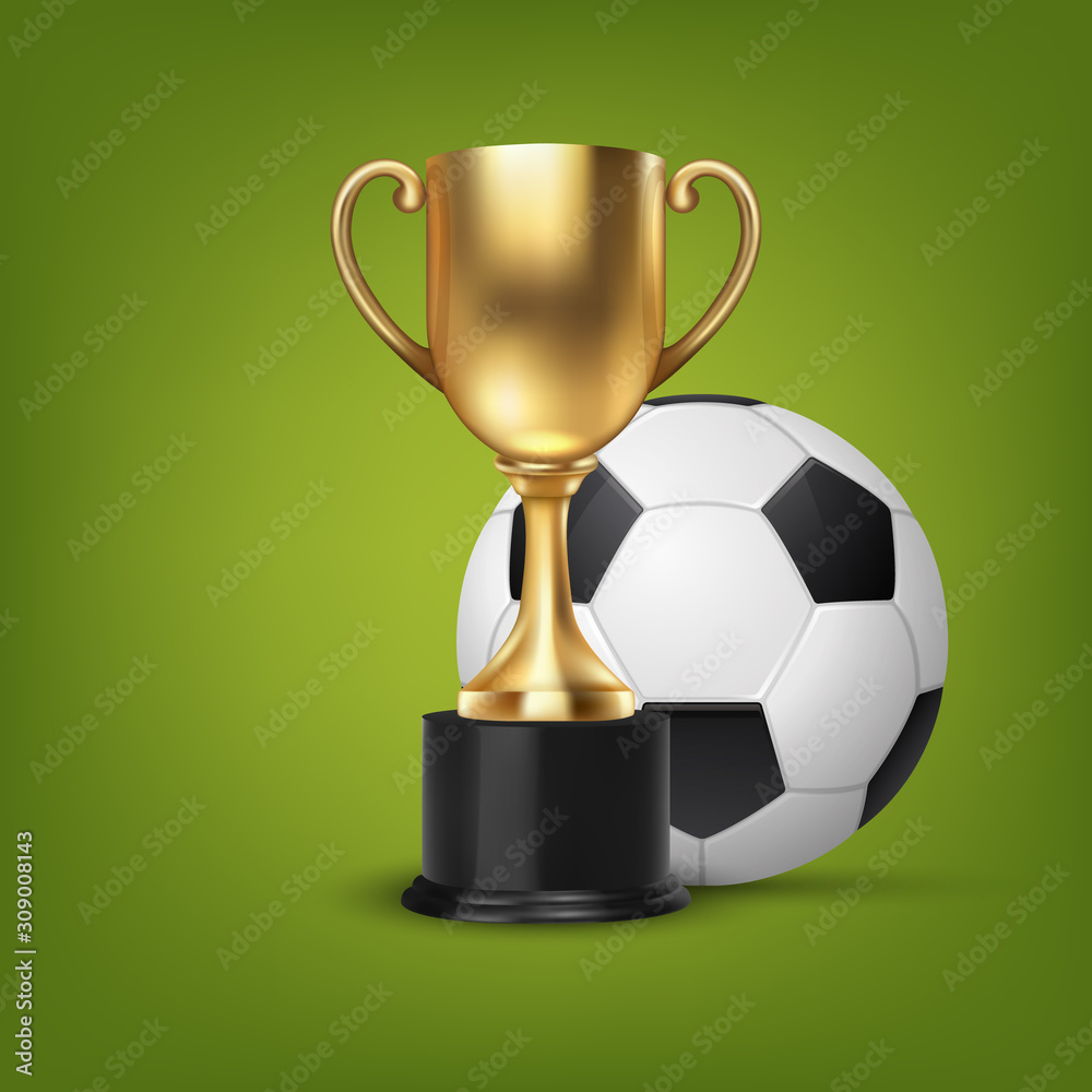 3d soccer trophy or realistic golden football cup Vector Image