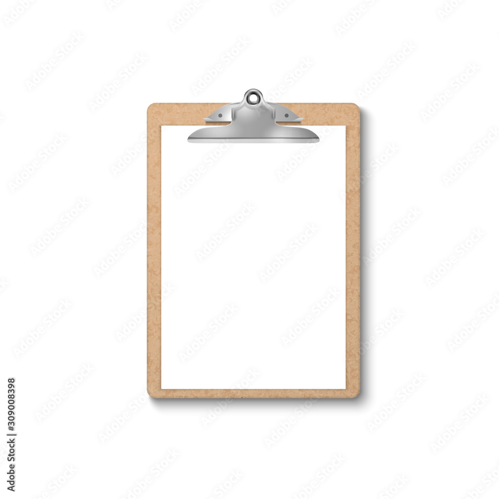 Vector 3d Realistic Brown Craft Clipboard with Blank Paper, Metal Clip Icon Closeup Isolated on White Background. Design Template for Notes, Mockup, Checklist, Questionnaire, Reminders Vector 3d Realistic Brown Craft Clipboard with Blank Paper, Metal Clip Icon Closeup Isolated on White Background. Design Template for Notes, Mockup, Checklist, Questionnaire, Reminders