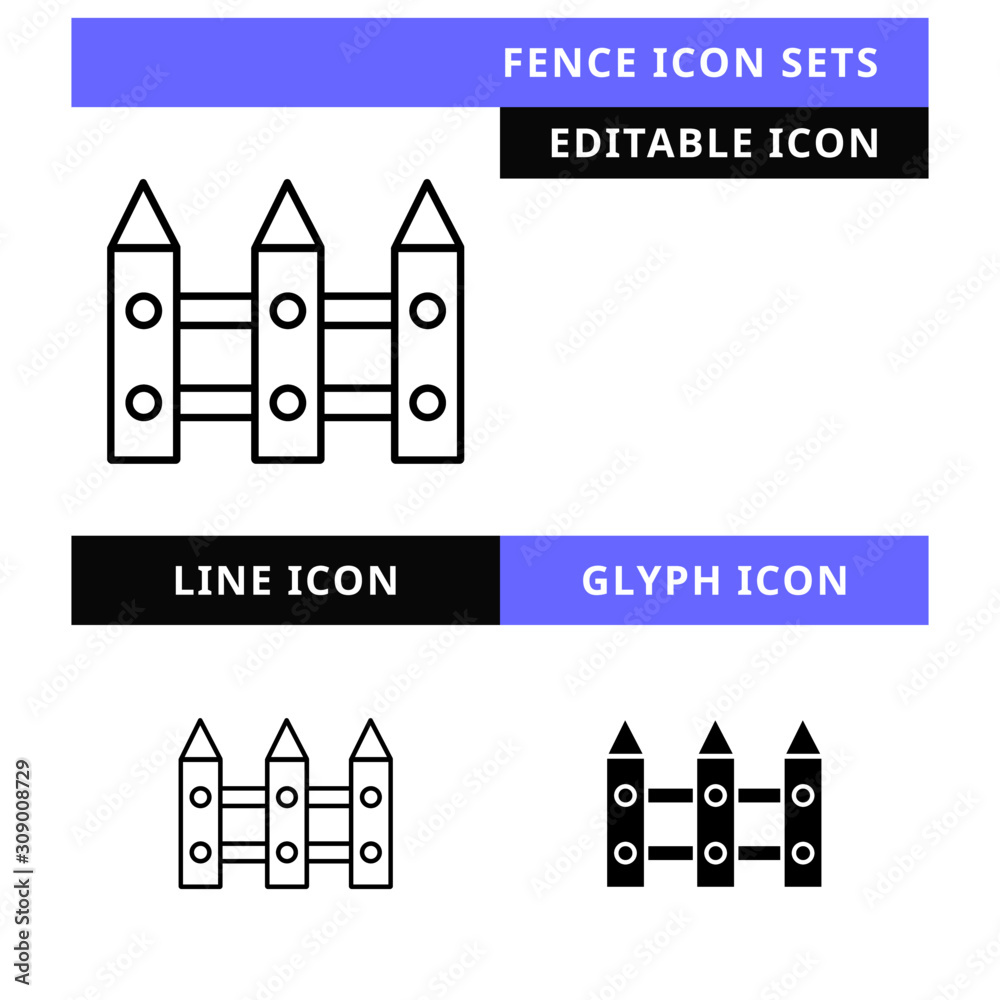 fence icons set vector design, modern editable line and  glyph icon, black color and isolated for icon presentation, website and banner