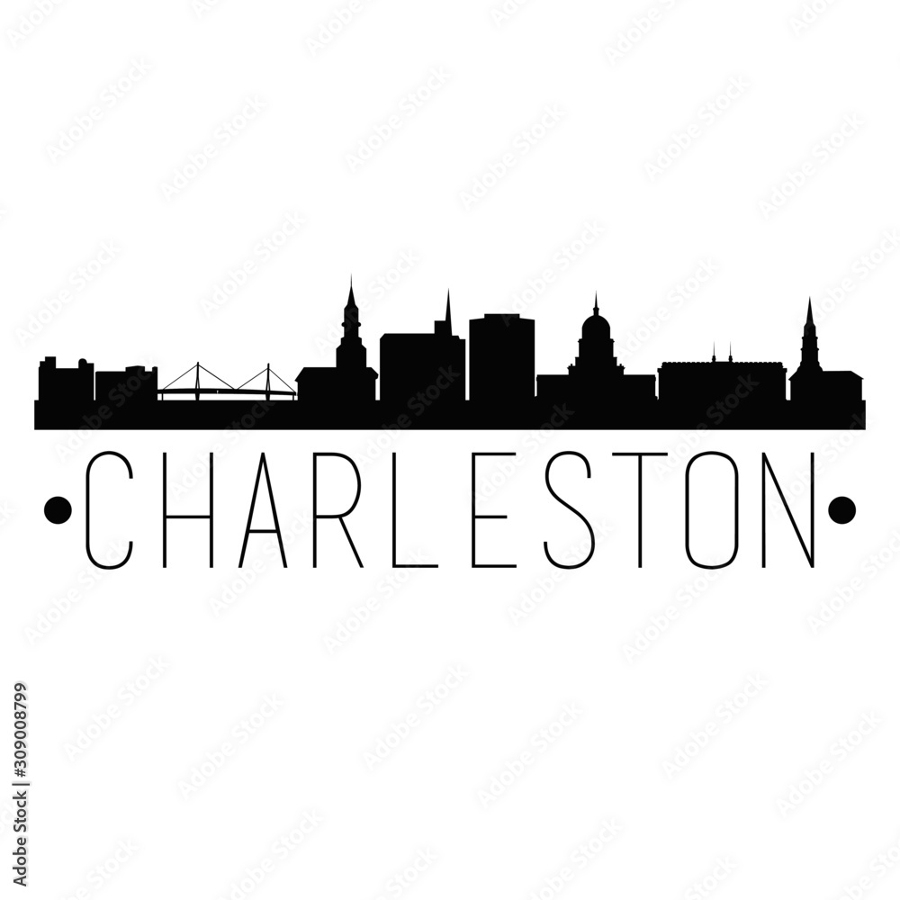 Fototapeta premium Charleston South Carolina City Skyline Silhouette City Design Wektor znanych zabytków.