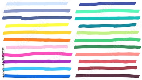 Color highlight marker lines strokes. Colorful highlights, markers stripes and yellow line highlight. Colorful marker sketch, ink brush drawing doodle. Isolated vector signs set