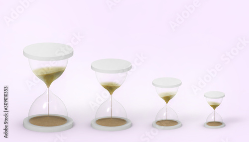 Time Concept Hourglass Sand running through passing time in a countdown to a deadline on purple pastel background with copy space - 3d rendering