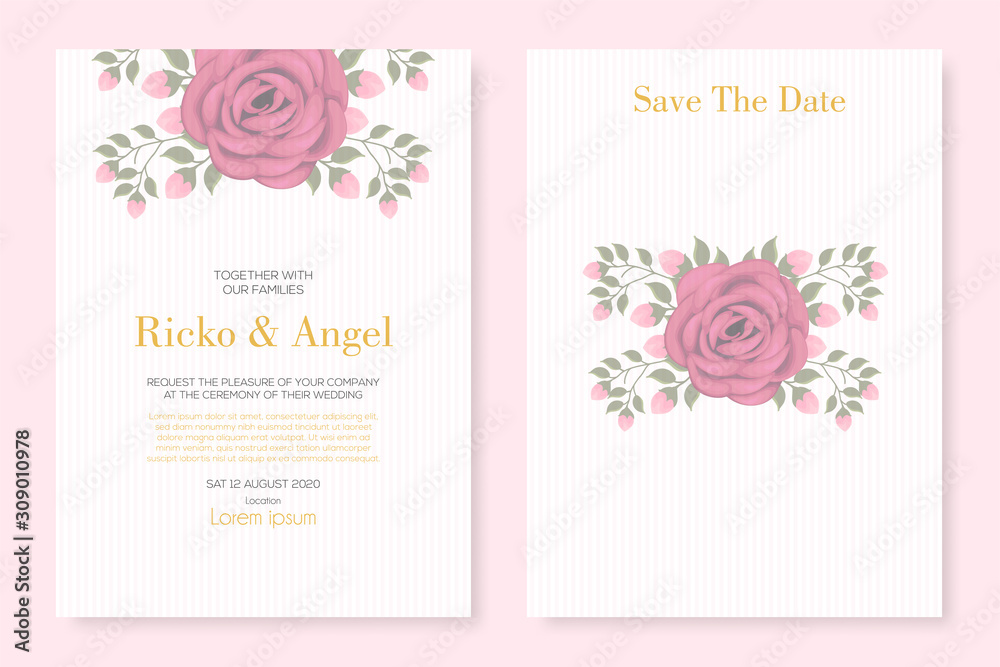 wedding invitation card with beautiful flower ornaments