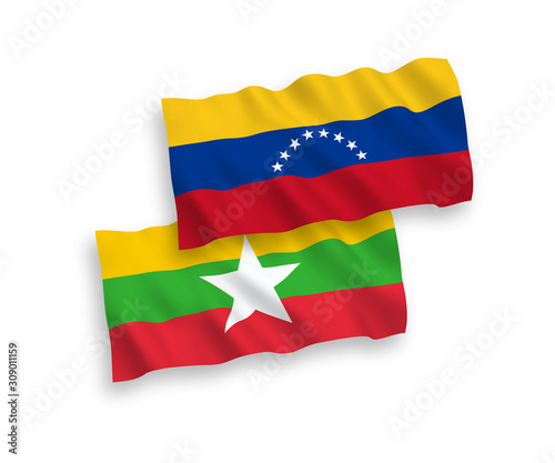 Flags of Venezuela and Myanmar on a white background