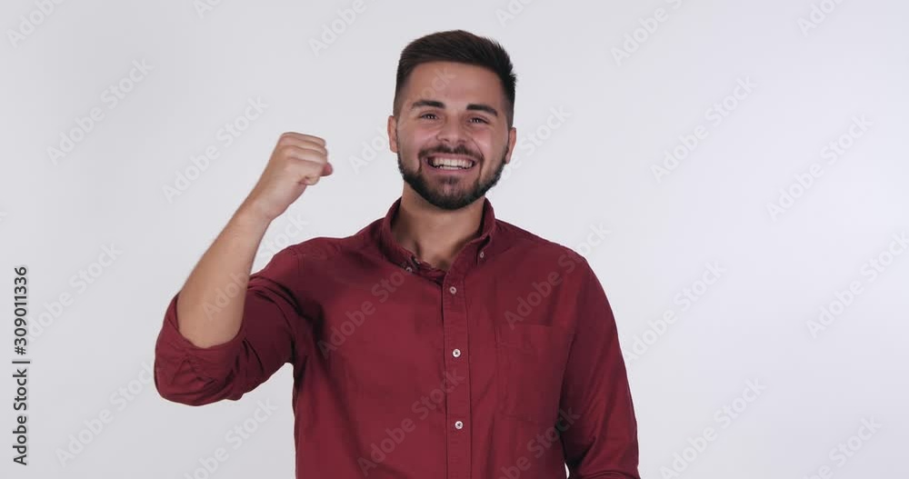 Happy handsome young man on white background
