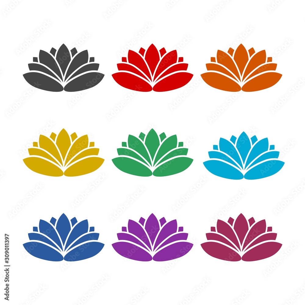 Obraz premium Lotus Flowers color icon set isolated on white background
