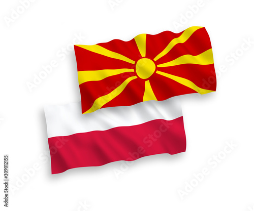 Flags of North Macedonia and Poland on a white background