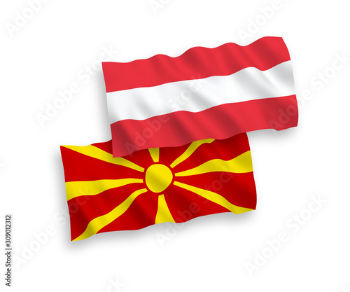 Flags of Austria and North Macedonia on a white background