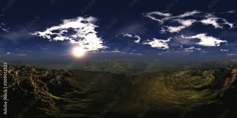 Hilly landscape, mountainous terrain, HDRI, environment map , Round panorama, spherical panorama, equidistant projection, panorama 360,