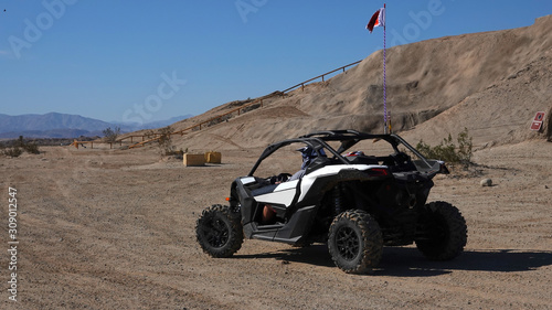 A dune buggy driving off-road in the desert at Truckhaven in Ocotillo Wells state park. photo
