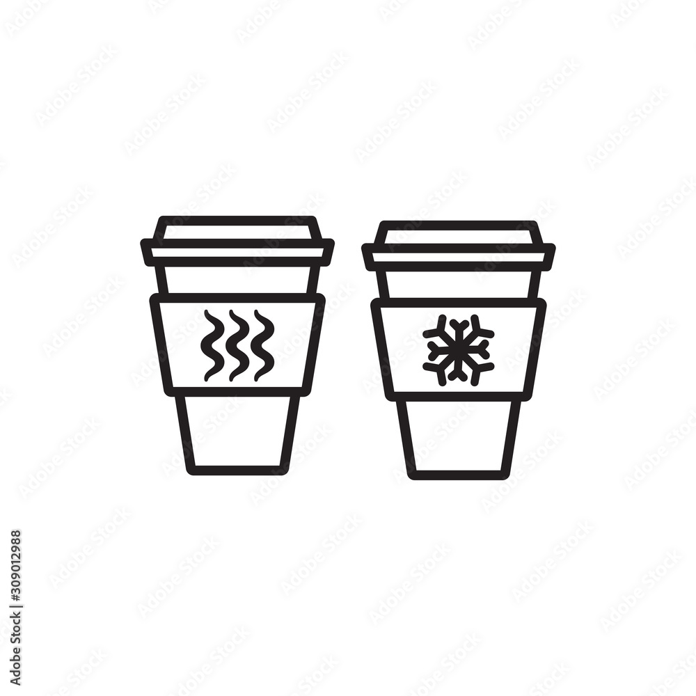 Disposable coffee cup icon with hot and cold icon Disposable coffee cup icon with hot and cold icon