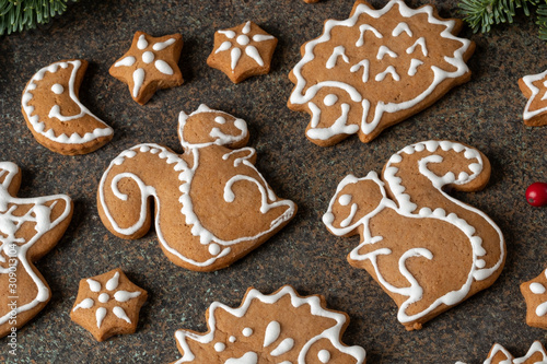 Christmas gingerbread cookies in the form of squirrels