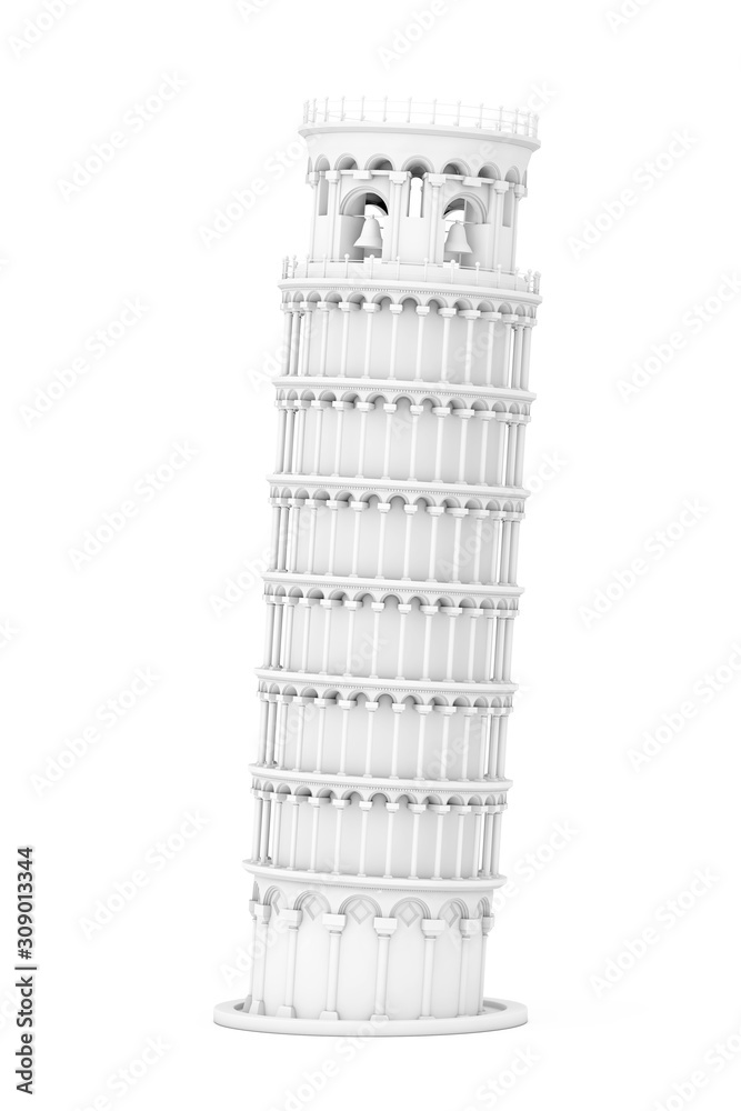 White Leaning Pisa Tower. 3d Rendering