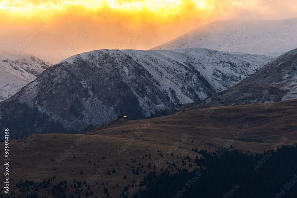 Magical sunrise on the mountain	