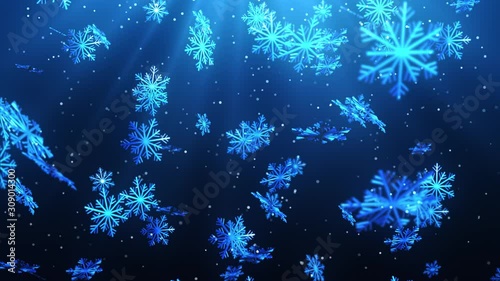 Holidays and Christmas Background animation with the concept of falling snowflakes and Christmas Decoration elements with the subtle snowy background 
