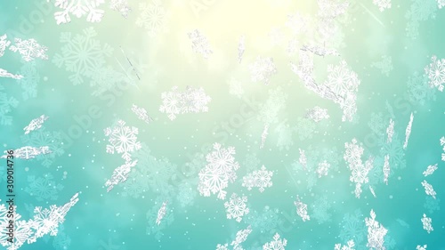 Holidays and Christmas Background animation with the concept of falling snowflakes and Christmas Decoration elements with the subtle snowy background 