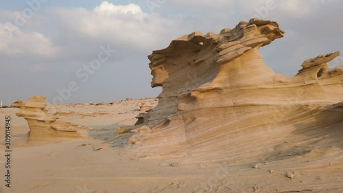 Fossil dunes landscape of formations of wind-swept sand in Abu Dhabi United Arab Emirates