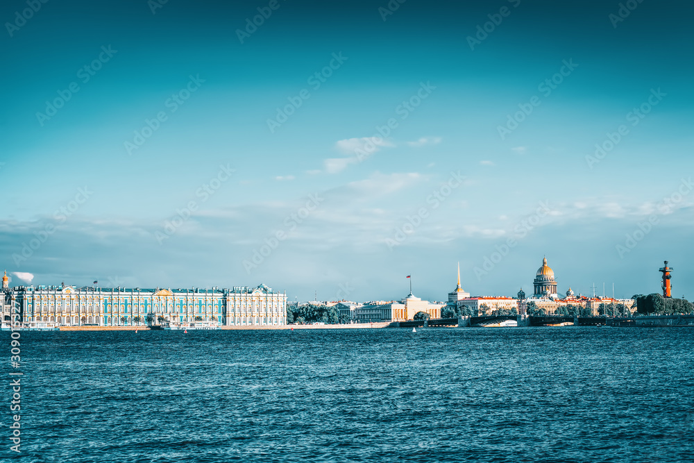 View Winter Palace  in  Saint Petersburg from Neva river.
