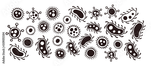 bacteria virus doodle vector set, minimalism