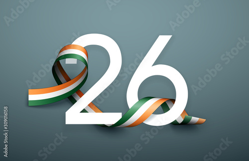 illustration festive banner with flag of The India isolated on a dark background. Card with flag Happy The India National republic Day 2020. picture banner January 26 of foundation Independence day