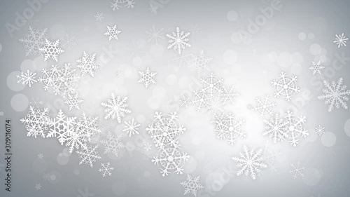 Holidays and Christmas Background animation with the concept of falling snowflakes and Christmas Decoration elements with the subtle snowy background 