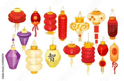Set of isolated chinese,asian lanterns for holiday