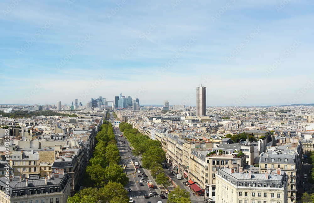 View northwest from Arc de Triomphe towards the Grande Arche