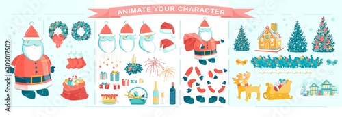 Santa Character Creation Set with Christmas Items.