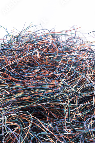 Pile of scrap cable wire recycling industry