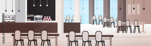 modern cafe interior empty no people restaurant or cafeteria with furniture horizontal vector illustration