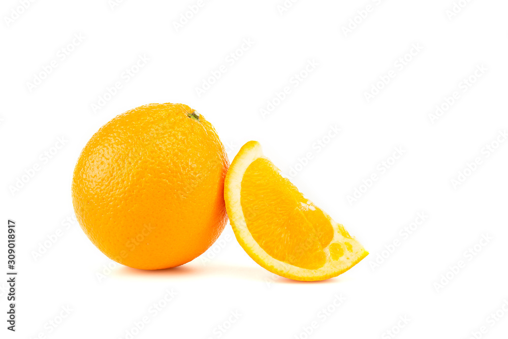 fresh juicy organic whole and cut orange isolated on white fresh juicy organic whole and cut orange isolated on white
