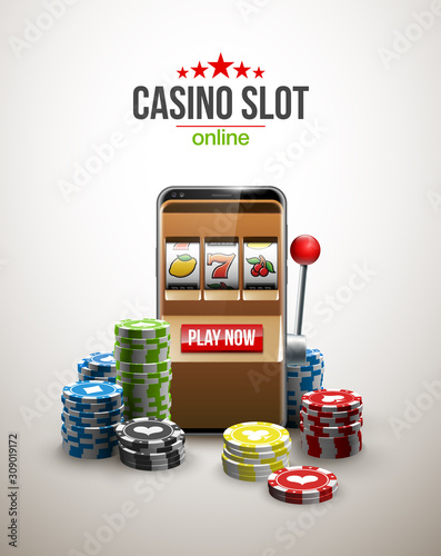 big win illustration Online Jackpot casino Slot machine banner in mobile phone. Chips, playing card, dice. Marketing Luxury Banner Jackpot Online Casino game Slot-machine in Smartphone play now poster