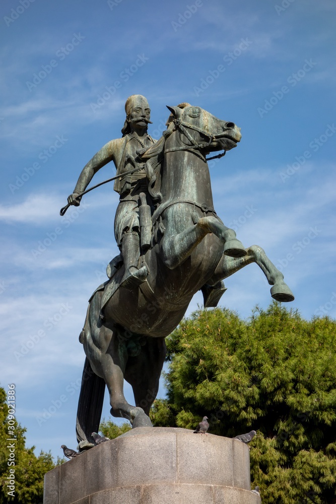 The statue of Georgios Karaiskakis on a horse near the Panathenaic Stadium in Athens. He was a famous Greek military commander.