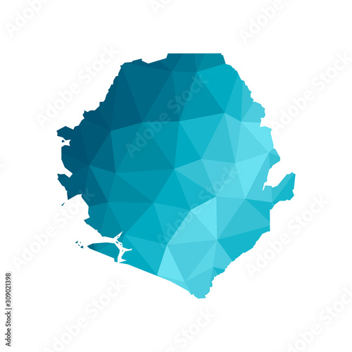 Vector isolated illustration icon with simplified blue silhouette of Sierra Leone map. Polygonal geometric style, triangular shapes.