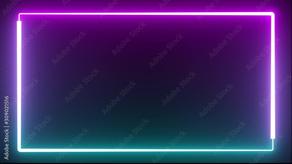 Trendy abstract lines glowing neon background in violet color and in neon-mint. The lines move in the shape of a rectangle, Fluorescent Ultraviolet Light LED screen motion design. Trendy abstract lines glowing neon background in violet color and in neon-mint. The lines move in the shape of a rectangle, Fluorescent Ultraviolet Light LED screen motion design.