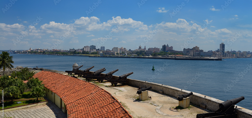 Cannons of Morro Castle fortress guarding the entrance to Havana Bay Cuba
