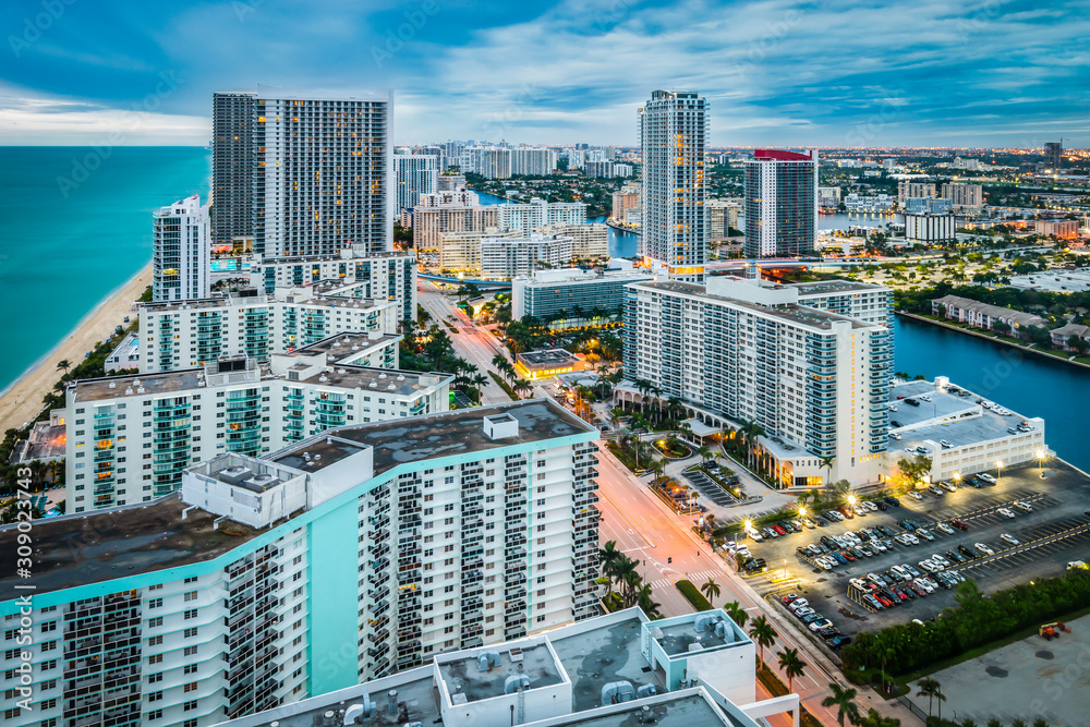 Hollywood beach and city, Florida, USA.