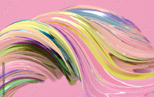 Colorful dynamic abstract twisted shape. 3d render vawe, spiral. Computer generated geometric illustration