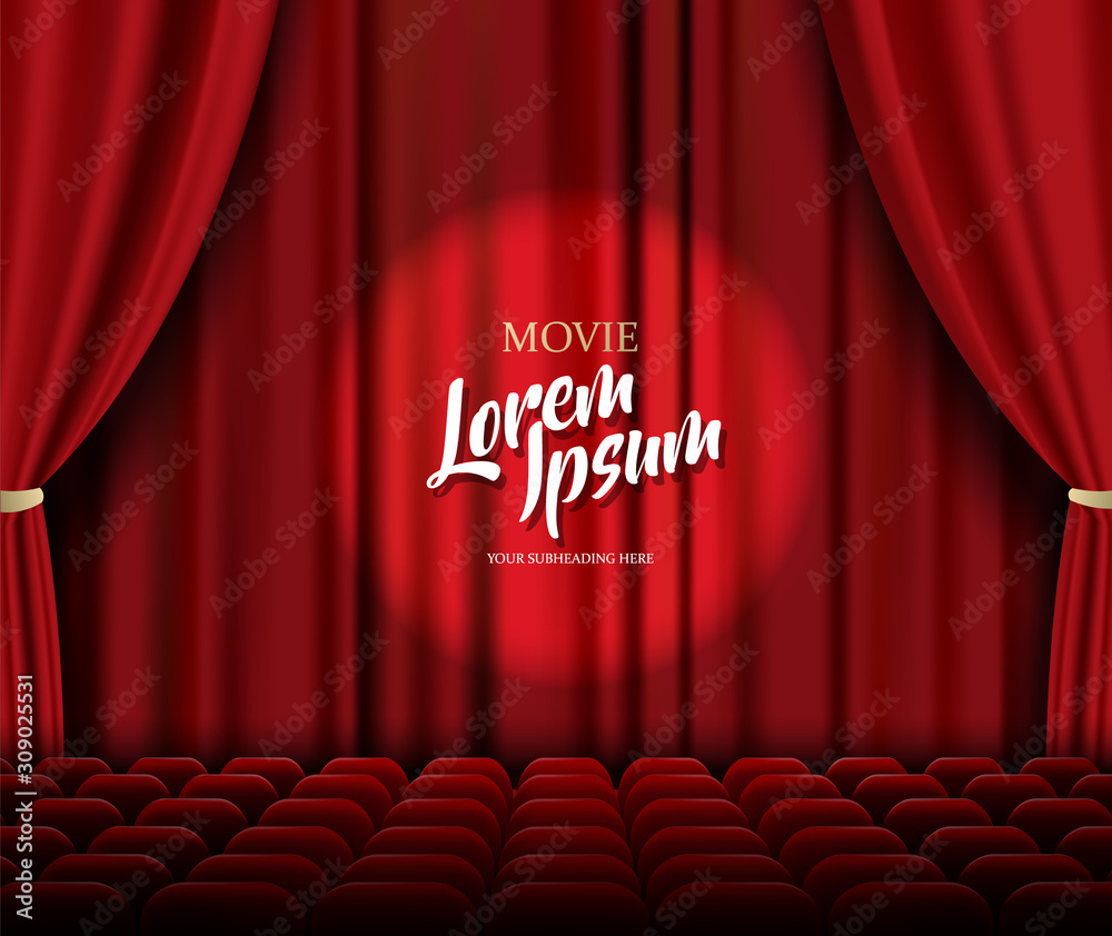 Theater stage vector template illustration with red heavy curtain and ...