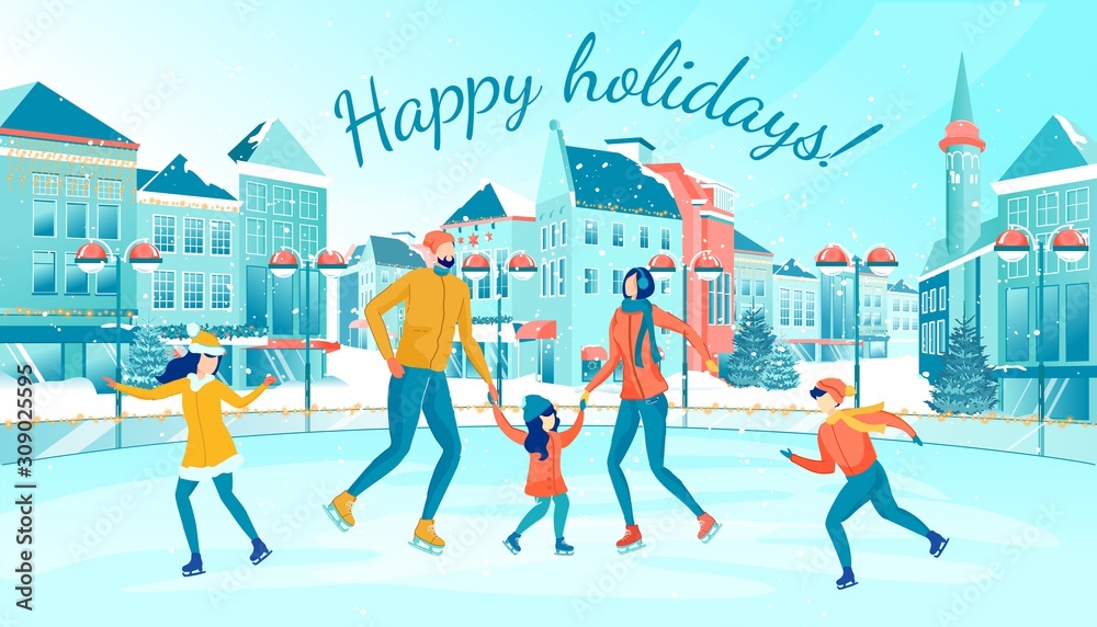 Obraz premium People Enjoying Winter Weather in Open Ice Rink