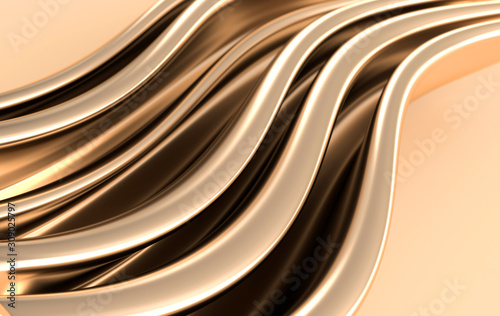 Golden foil waves background. Silk fabrick abstract 3d render