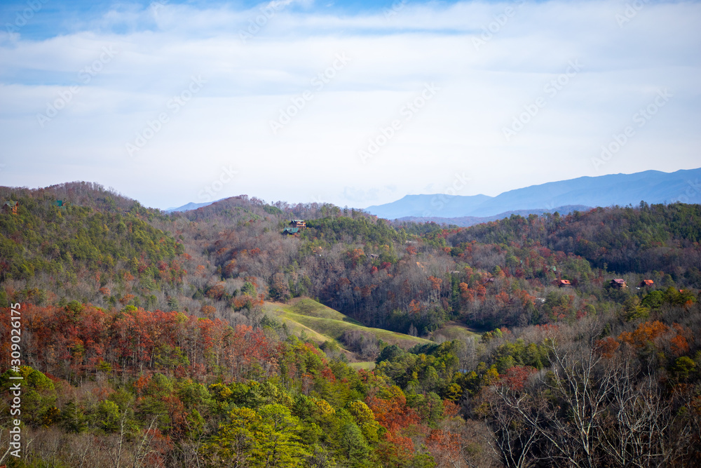 Tennessee mountains in the fall during the day with space for copy