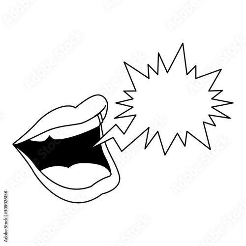 mouth speaking with bubble speak icon, flat design