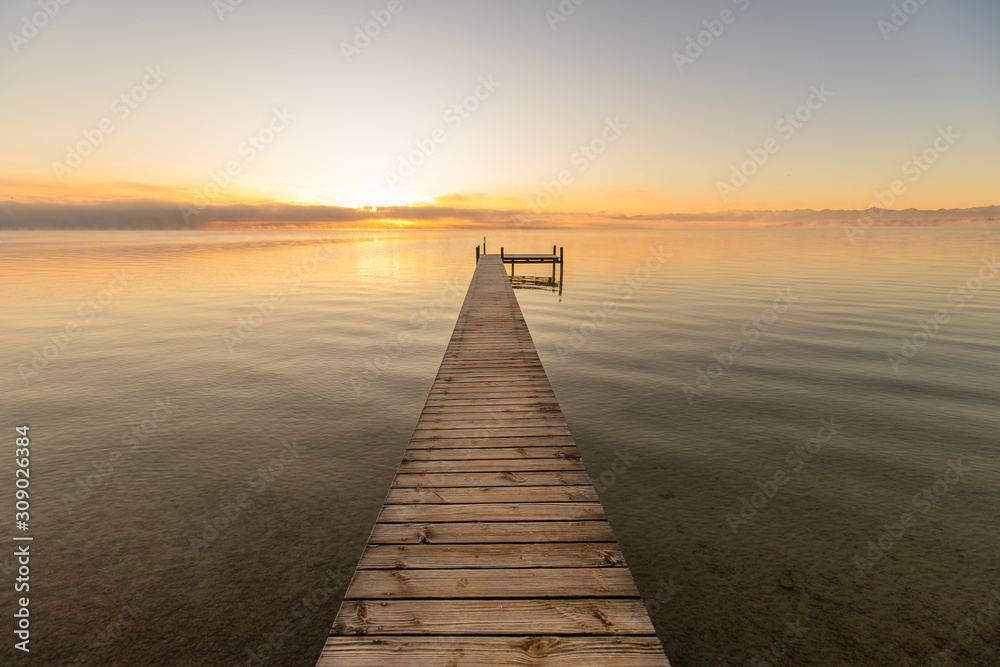 Sunset Starnberger See with Pier