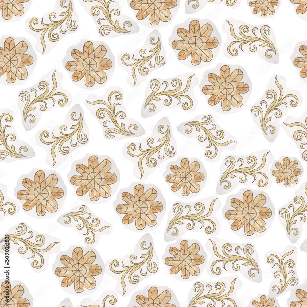 pattern seamless print textile flowers ornament light colors white background watercolor sketch hand-drawn
