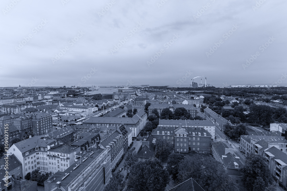 Panoramic view from a plane over Copenhagen