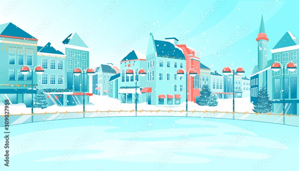 Cartoon Winter Empty Urban Ice Rink on City Square Stock Vector | Adobe Stock Cartoon Winter Empty Urban Ice Rink on City Square Stock Vector | Adobe Stock