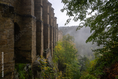 The ruins of Burg Oybin (1369) in the Zittau Mountains on the border of Germany (Saxony) with the Czech Republic.