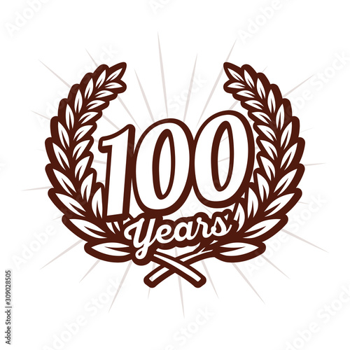 100 years anniversary celebration with laurel wreath. 100th logo. Vector and illustration.