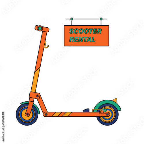 Electric scooter rental sign drawn in a flat style.